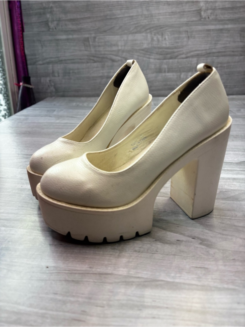 Platform Block Heel Pumps in Off-White — Women's Dress Shoes
